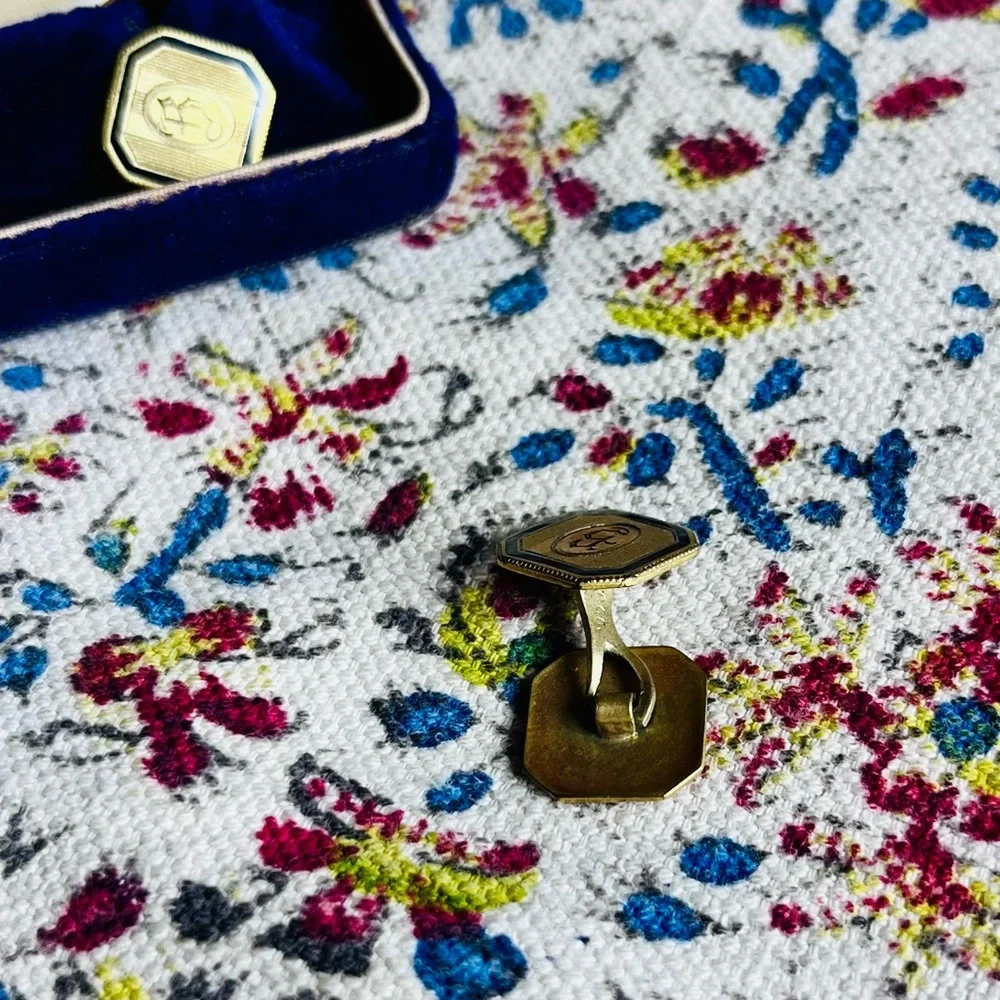 VTG 1950s Gold “B” Cufflinks in Velvet Box